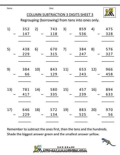 3rd grade subtraction with regrouping.